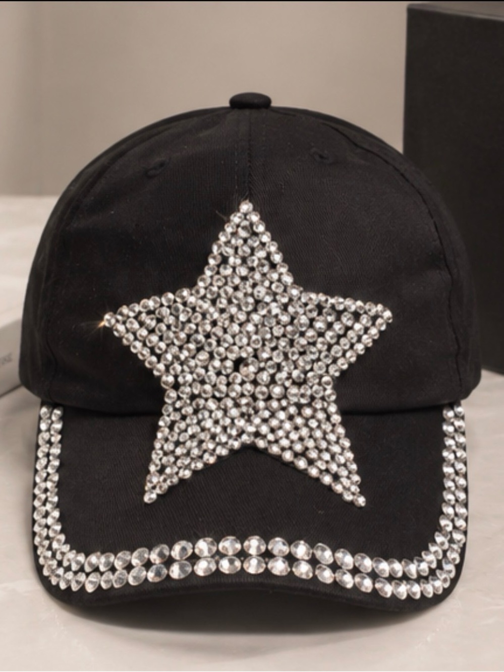 Bling bling Crystal Star Black Baseball Cap - Women Accessories